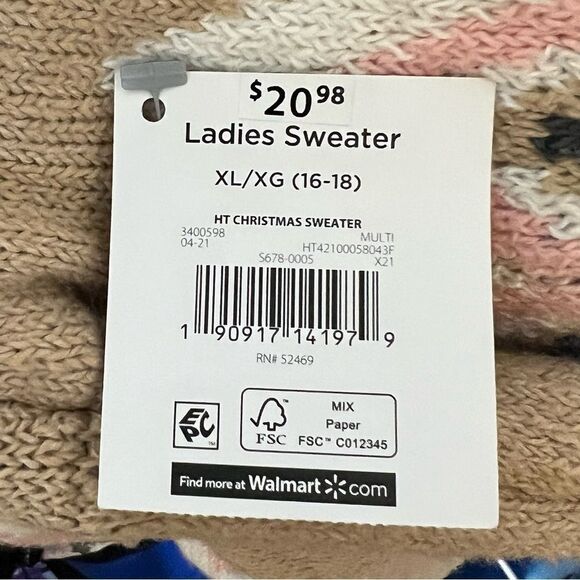 Holiday Time Ugly Pretty Fair Isle Christmas Winter Sweater, XL Tan/Pink NWT - Picture 10 of 10